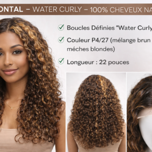 Perruque Frontal 13x4 Water Curly 100% Cheveux Naturels – Couleur P4/27 – 22 pouces – Image 4