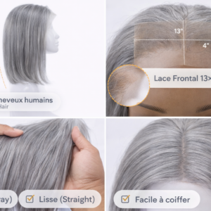 Perruque Lace Frontal 13x4 Grise – Cheveux 100% Humains Vietnam Hair – Lisse 12 Pouces – Image 4