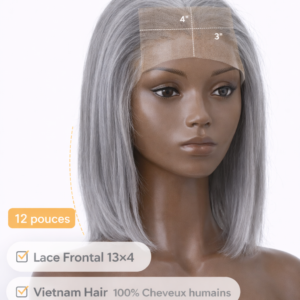 Perruque Lace Frontal 13x4 Grise – Cheveux 100% Humains Vietnam Hair – Lisse 12 Pouces