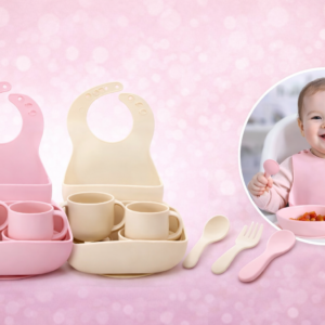 Ensemble Repas Bébé en Silicone – Kit Complet Anti-Chute (Bol, Bavoir, Cuillère & Fourchette) – Image 4